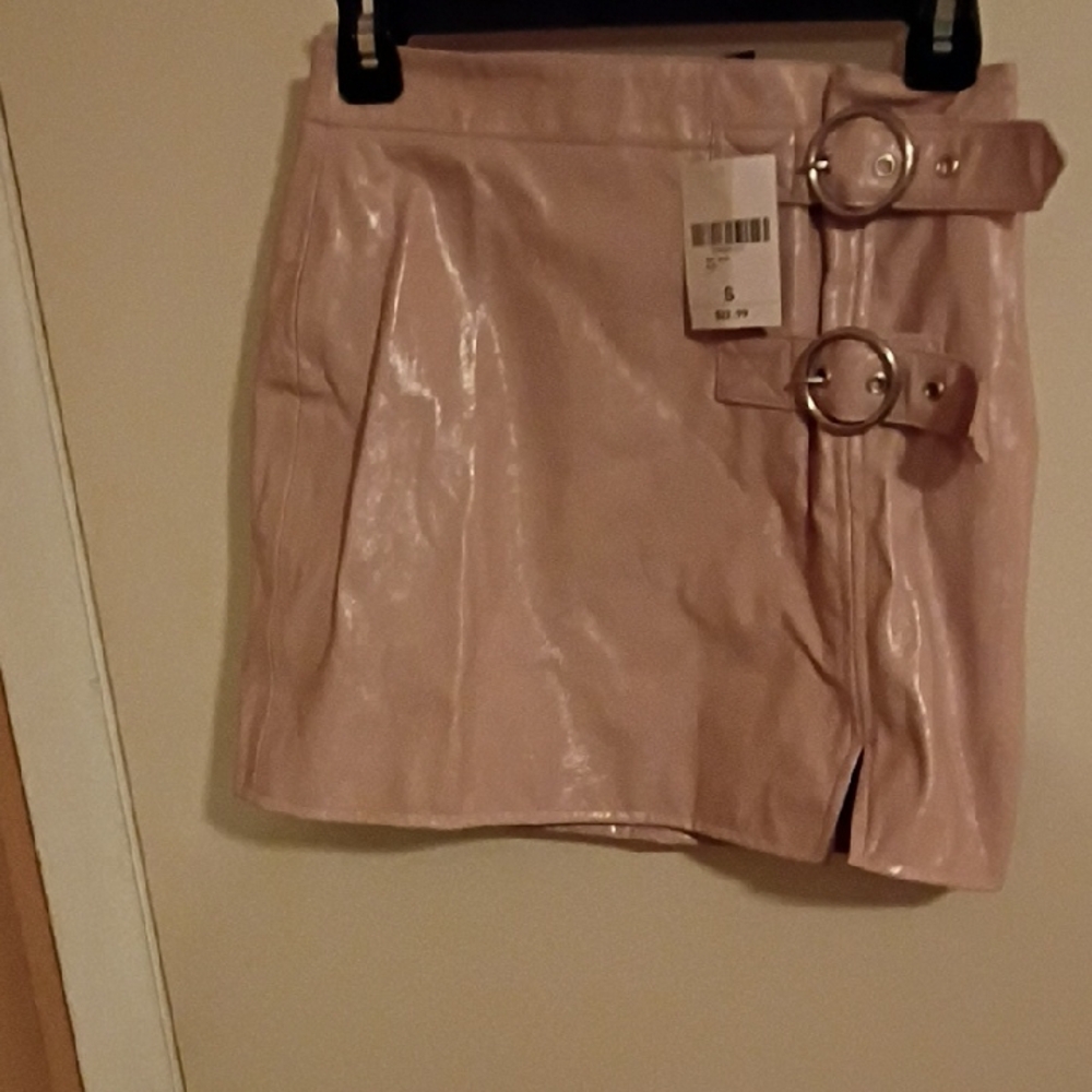 Pink Faux Leather Mini Skirt